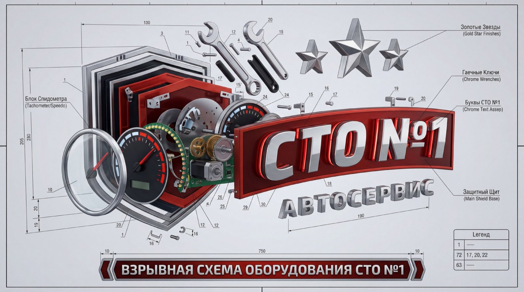 Взрывная схема оборудования СТО №1